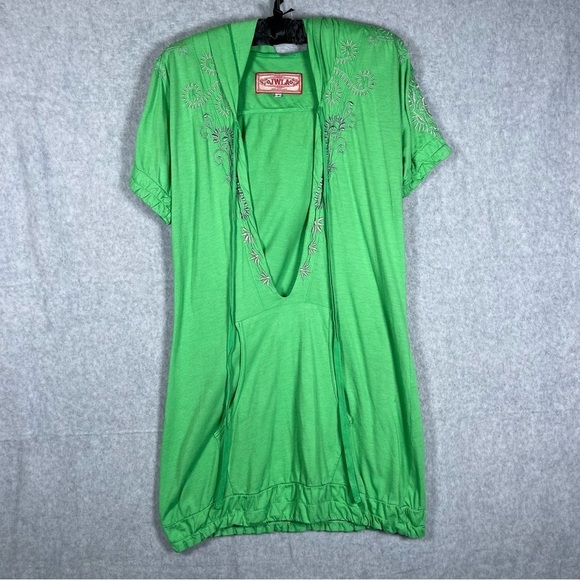 Johnny Was JWLA Embroidered Hooded Short Sleeve Green Tunic Top Size Small - Picture 1 of 13